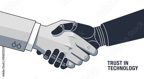 Robot and human hands shaking firmly.