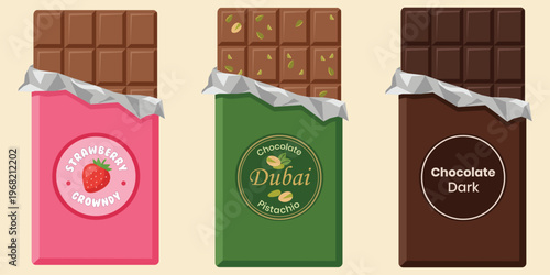Chocolate Bar Collection: A tempting assortment of delicious chocolate bars in colorful packaging, featuring distinct flavors and styles, ready to satisfy any sweet craving.