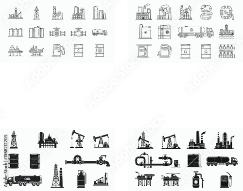 Collection of various oil industry related icons and symbols used for design purposes