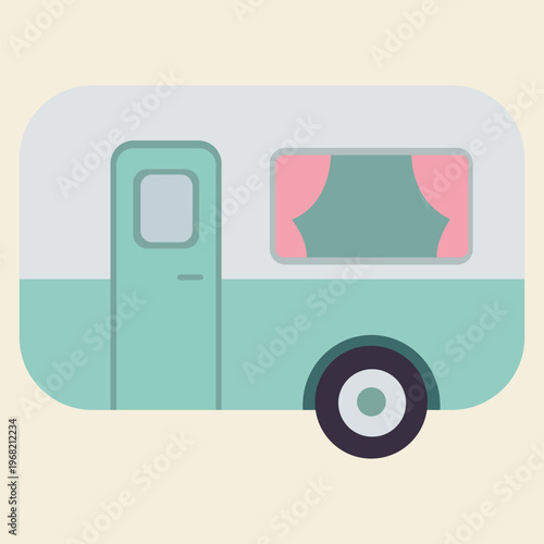 Retro Trailer Icon: A charming vintage travel trailer, perfect for wanderlust and adventure. This illustration captures the essence of exploration and freedom.