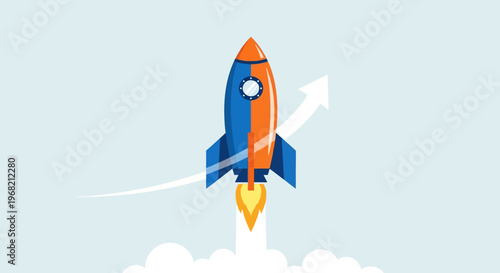 Rocket Ship Blasting Off Into Space.