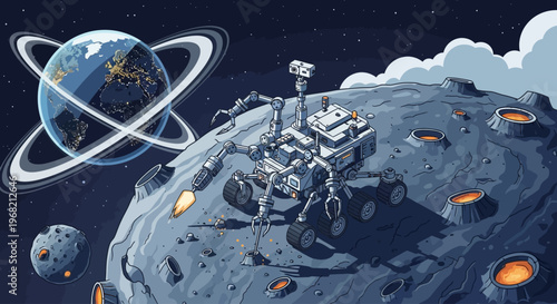 Space Station on Moon Surface Exploration.