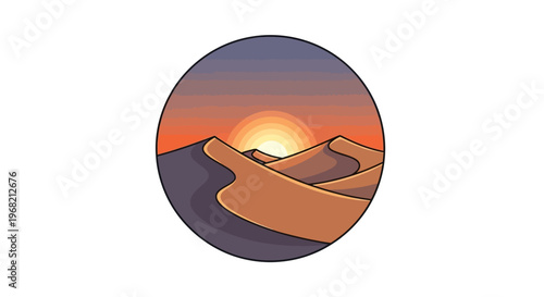 Sunset over desert sand dunes landscape.