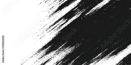 Vintage black and white abstract grunge background featuring a dark ink splash design with a rough paint texture and a dirty paper border pattern