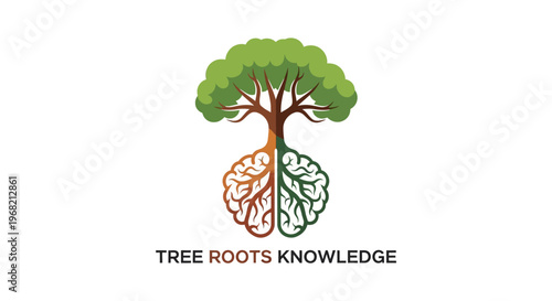 Tree Roots Knowledge Brain Logo.
