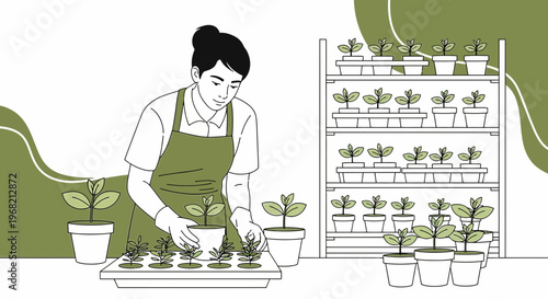 Gardener Planting Seedlings in Vertical Garden