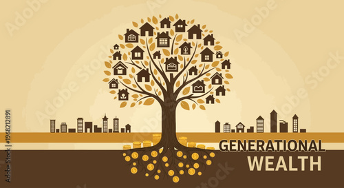 Tree with house icons on branches.