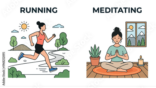 Fitness and Mindfulness Split Vector – Healthy Lifestyle Illustration