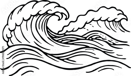 Two Stylized Ocean Waves in Black and White water nature