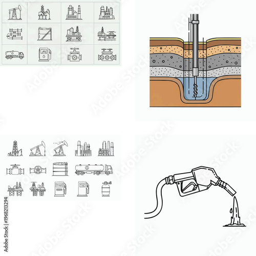 Oil and gas industry related icons and illustrations set  energy sector symbols