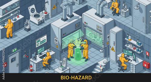Workers in biohazard lab suits.