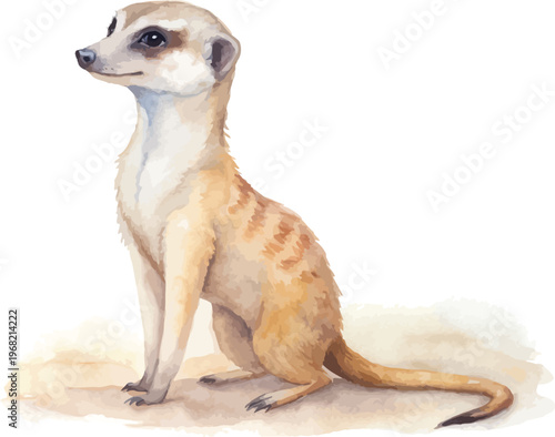 Watercolor Meerkat Illustration, Desert Wildlife Clipart, vector isolated on white background