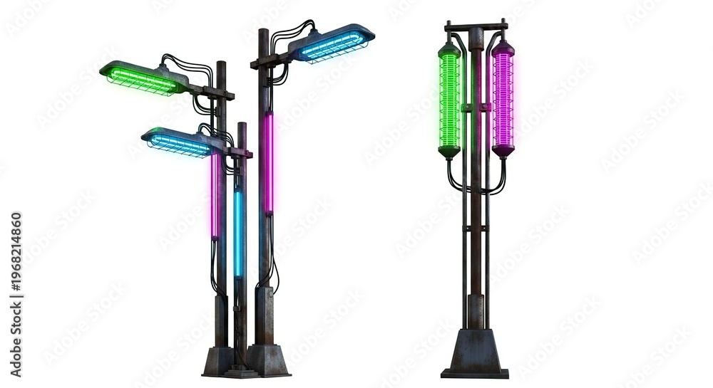 Naklejka premium Modern LED Floor Lamps with Colorful Lighting Design.
