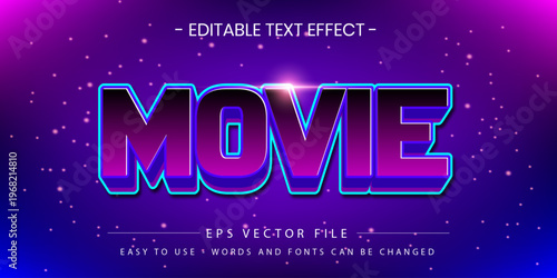 Movie Cinema Purple Neon Text Effect Vector