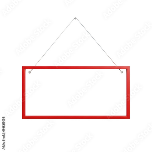 Blank red-framed sign hanging on wall isolated on transparent background
