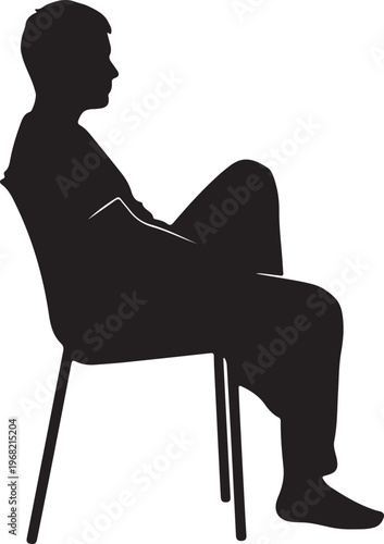 Silhouette of a person calmly seated on a chair, showcasing a relaxed and contemplative posture from a side profile, ideal for various graphic design applications