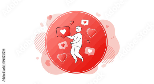 Person Collecting Hearts, Social Media Likes, Love Icon Collection