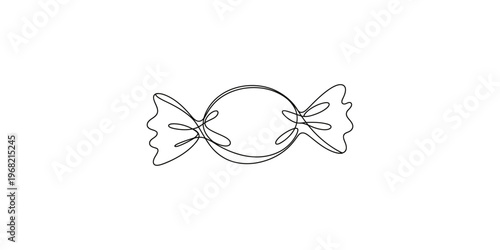 Continuous line drawing of a candy with bow on white background sweet treat dessert confectionery