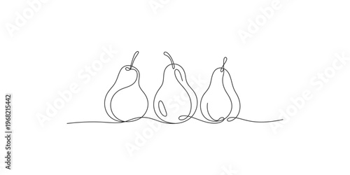 Continuous line drawing of three pears on white background pear fruit minimalist simple black and