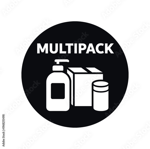 Multipack icon. assorted containers, multipack bundle, pump bottle, box, jar, bulk packaging, household products. flat vector illustration isolated on white background.