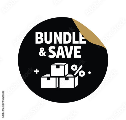 Bundle & save sticker icon. bundle, save, pack, discount, boxes, percent, promotion, sale, shipping. flat vector illustration isolated on white background.