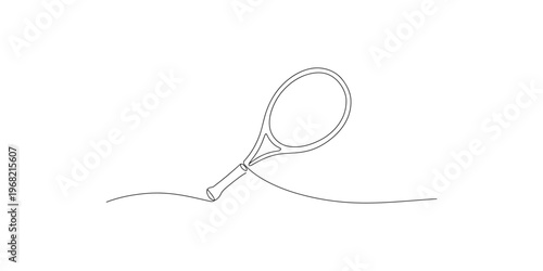 Continuous line drawing of tennis racket on a white background racquet one illustration sports equipment