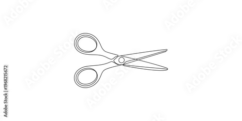A line drawing of a pair of scissors on a white background cutting tool crafting
