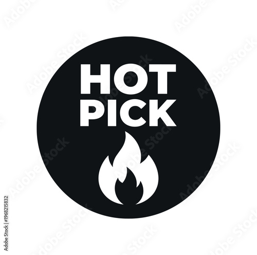 Hot pick badge icon. flame, trending, popular, featured, recommended, heat. flat vector illustration isolated on white background.