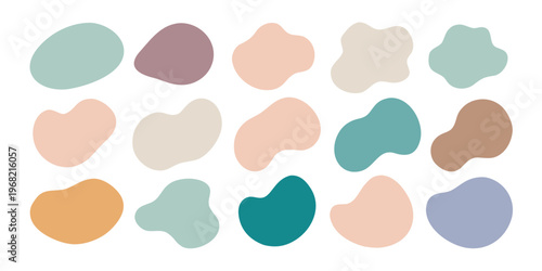 Fifteen smooth organic blob shapes display a soothing and diverse pastel palette.