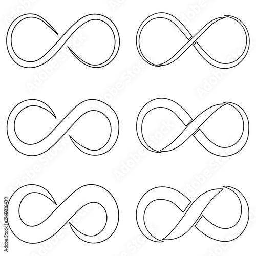 Hand-drawn doodle set of infinity loop symbols on a white background.