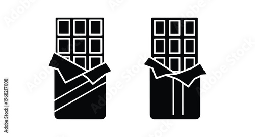 Two chocolate bars partially unwrapped in a sleek silhouette on transparent background