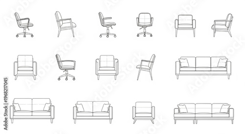 Furniture Section CAD Drawings Vector Modern Seating Tables Interior Design Technical Set