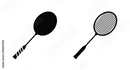 Two badminton rackets displayed in a minimalist style on transparent background silhouette