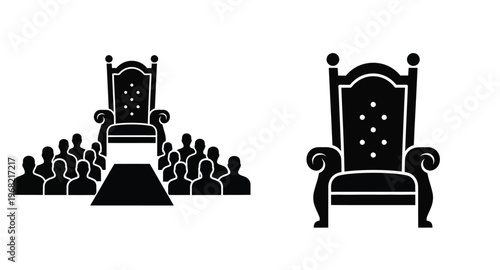 Royal throne room with people a striking silhouette on transparent background