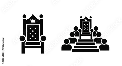 Royal throne designs a single chair and a court scene silhouette on transparent background