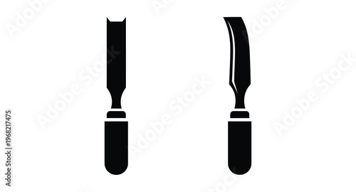 Two black carving tools depicted in a striking silhouette on transparent background