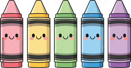 Adorable colorful vector crayons with smiling faces illustration graphic