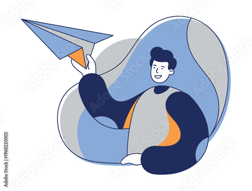 Man launching a paper airplane, symbolizing new ideas and communication