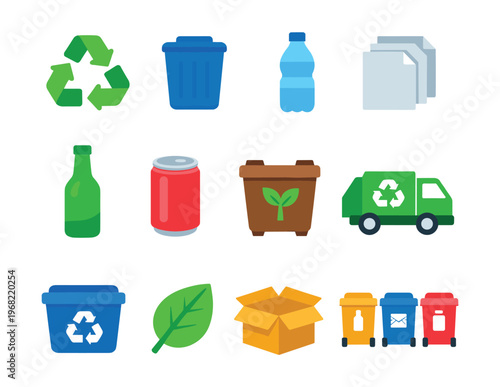 Collection of recycling and waste management icons for environmental awareness