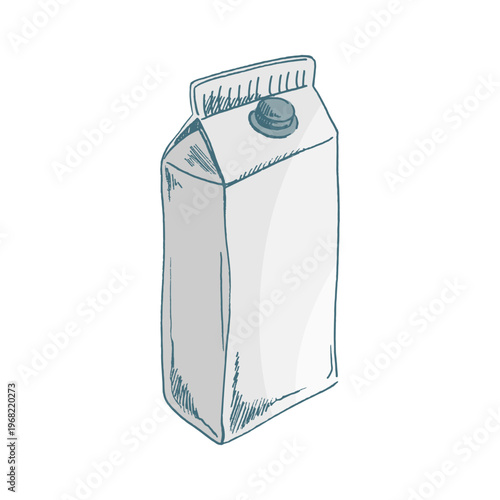 Hand drawn vintage sketch of milk carton package detailed dairy product illustration for food packaging and branding design