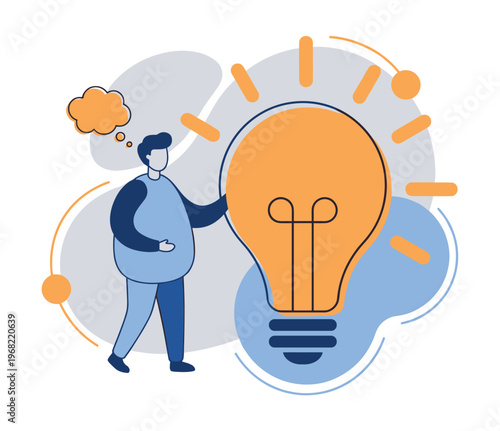 Man with a bright idea, symbolizing innovation and creativity with a glowing lightbulb