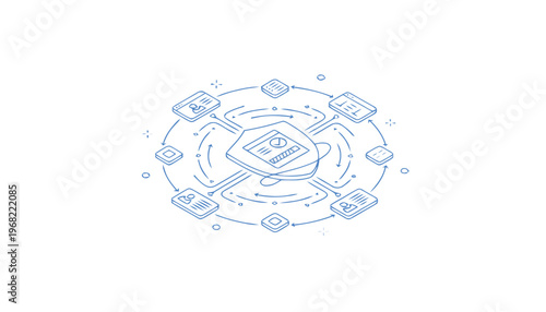 Blue circuit board illustration design.