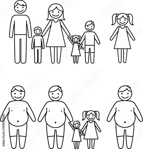 Simple vector illustration of average and overweight family members