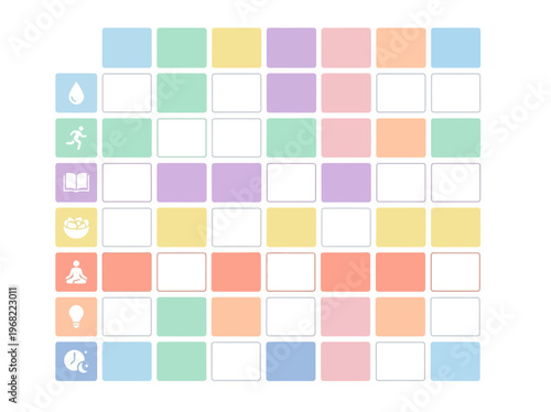 Minimalist Daily Habit Tracking System Grid Layout for Personal Wellness, Self-Care Routine Planning, and Healthy Lifestyle Improvement