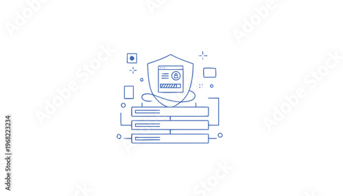 Abstract Illustration of a Shield Protecting Data Servers.