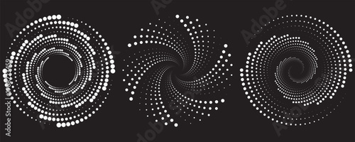 Set of speed lines in circle form. Radial speed Lines in Circle Form for comic books. Technology round Logo. Black thick halftone dotted speed lines. vector