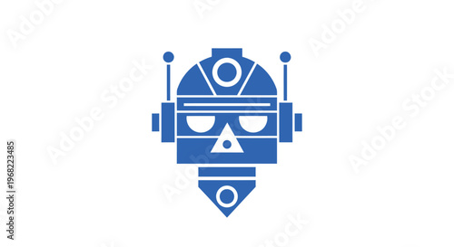 Blue Robot Head Illustration on White Background, Modern Technology Concept.