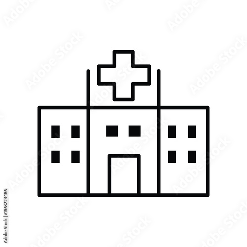 Hospital Building Icon – Healthcare Facility Line Icon
