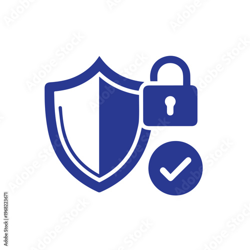 Blue shield and closed padlock icon signifying data safety and authorized access control.