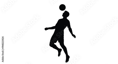 A man skillfully heads a soccer ball in dynamic pose silhouette